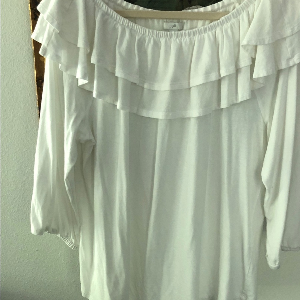 J. Jill White Off-Shoulder Ruffle Tunic